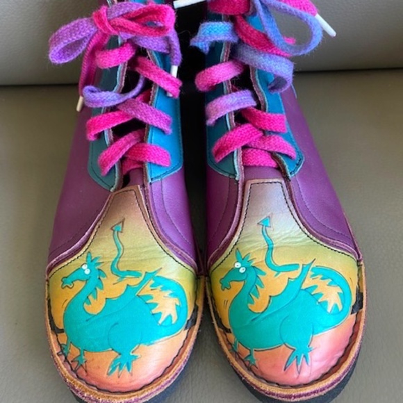 Funky 'Dragon' above-ankle booties US 7 leather lace-up multicolour - Picture 1 of 16